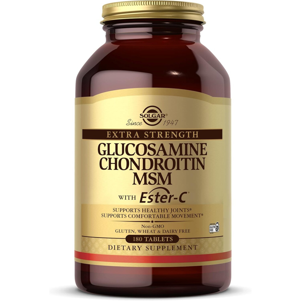 Solgar Extra Strength Glucosamine Chondroitin MSM w/ Ester-C Dietary Supplement - 180 Tablets - Promotes Healthy Joints, Supports Comfortable Movement