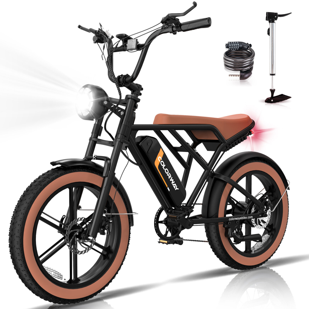 (Black-Orange) COLORWAY Adult Electric Bikes,20*4.0 Inch Fat Tire Mountain E bike,250W Motor and 48V 15Ah Battery Commuter City Ebike