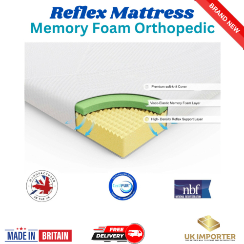 (4ft6 - Double, 12" - ( 3" Memory 9" Reflex)) REFLEX MEMORY FOAM ORTHOPAEDIC MATTRESS All Sizes 1