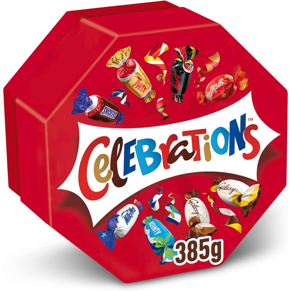Celebrations Milk Chocolate Gift Box Of Mini Chocolates & Biscuit Bars Centerpiece (Maltesers Galaxy Snickers & More) Christmas Stocking Filler 385G