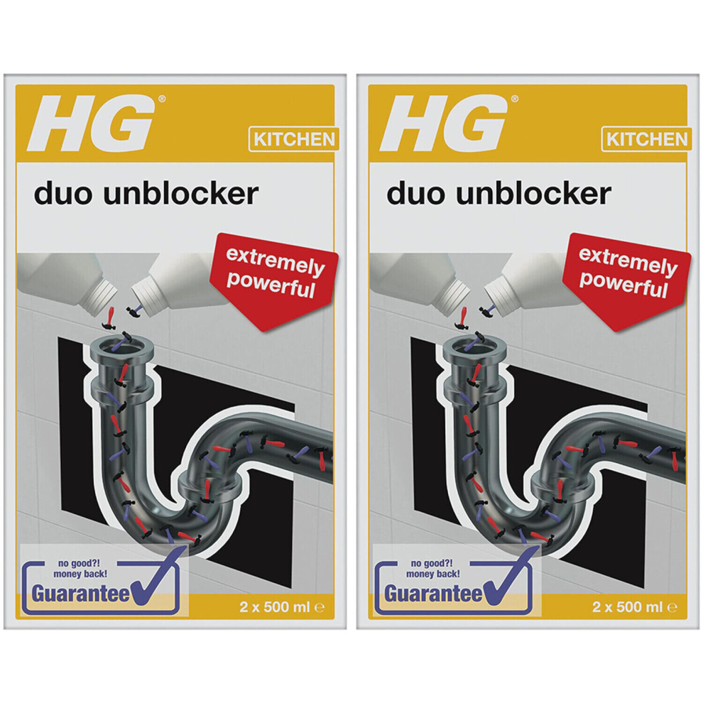 2 x HG Kitchen Duo Unblocker Kitchen Sink Quick And Powerful Drain Unblocker - 2 x 500ml