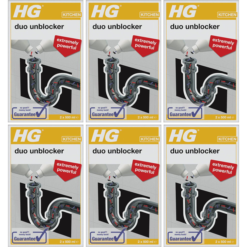 6 x HG Kitchen Duo Unblocker Kitchen Sink Quick And Powerful Drain Unblocker - 2 x 500ml