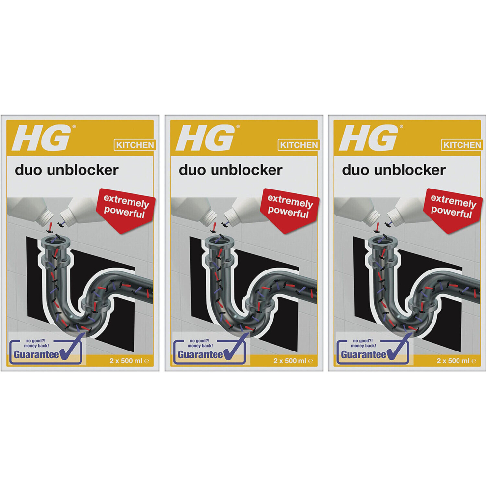 3 x HG Kitchen Duo Unblocker Kitchen Sink Quick And Powerful Drain Unblocker - 2 x 500ml