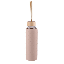 (Beige - Dotted Full Sleeve) Glass Water Bottle 500ml Drinking Sports Gym