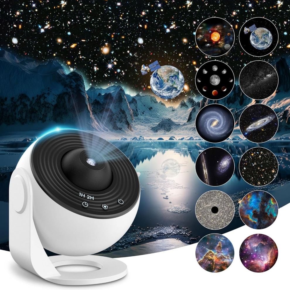 Realistic Galaxy projector with 12 planet discs, starry Night Light projector, Moon Night Light Kids Adult ceiling bedroom living room, party