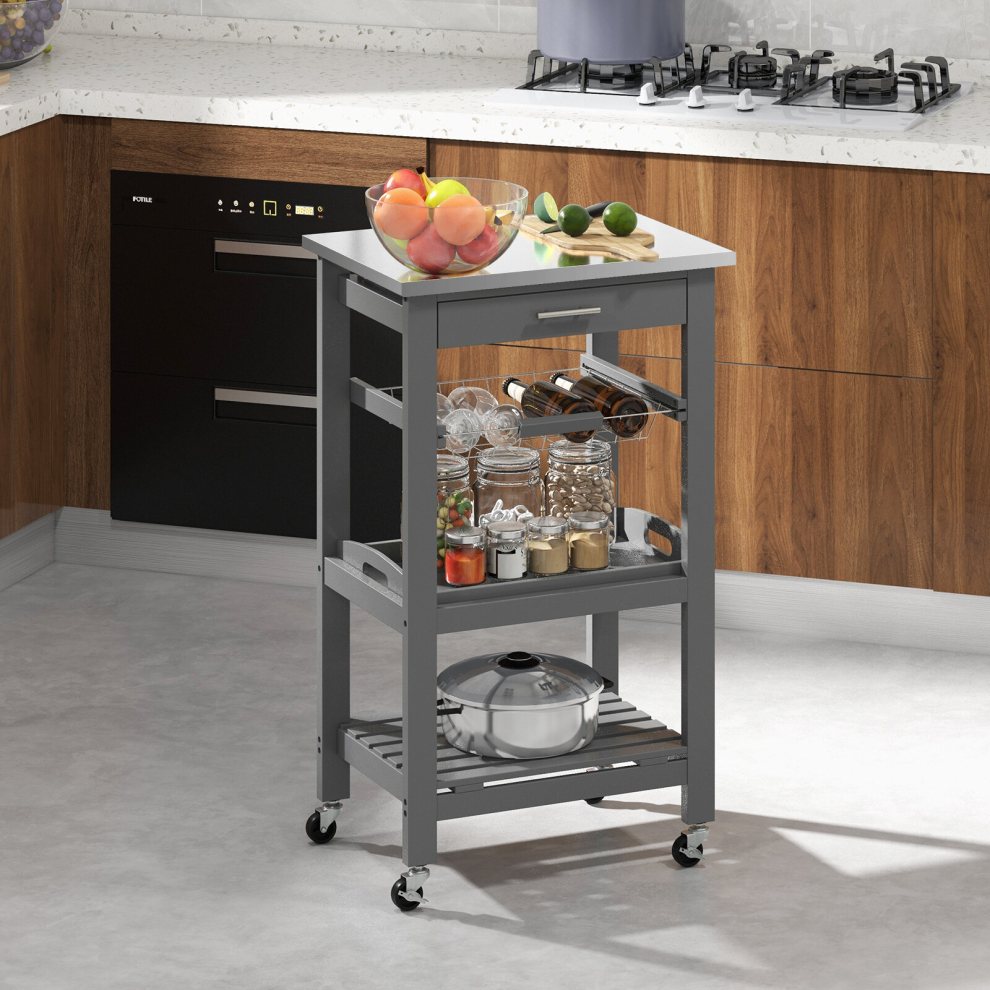 Rolling Kitchen Storage Trolley Cart Cupboard Island Stainless Steel Counter Top
