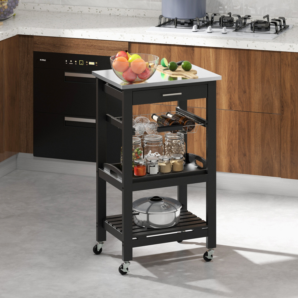 Rolling Kitchen Storage Trolley Cart Cupboard Island Stainless Steel Counter Top