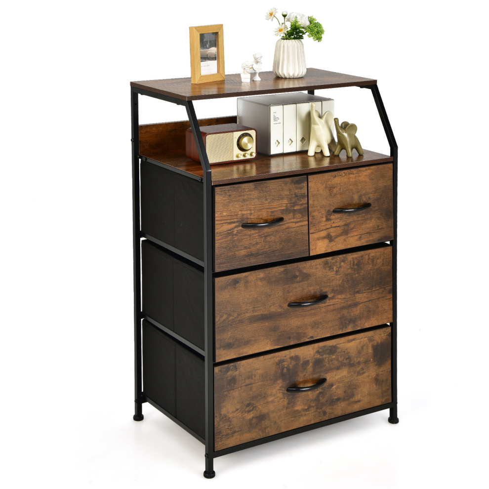 Industrial 4-Drawer Storage Cabinet Dresser Freestanding Organiser W/ Top Shelf