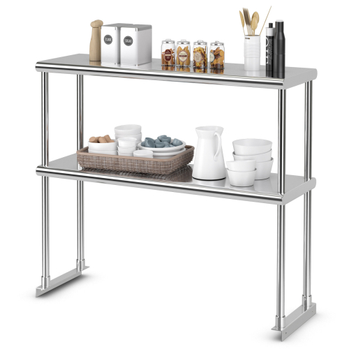 Casart 92 cm Prep Work Table Double Tier Stainless Steel Overshelf w/ Adjustable Shelf