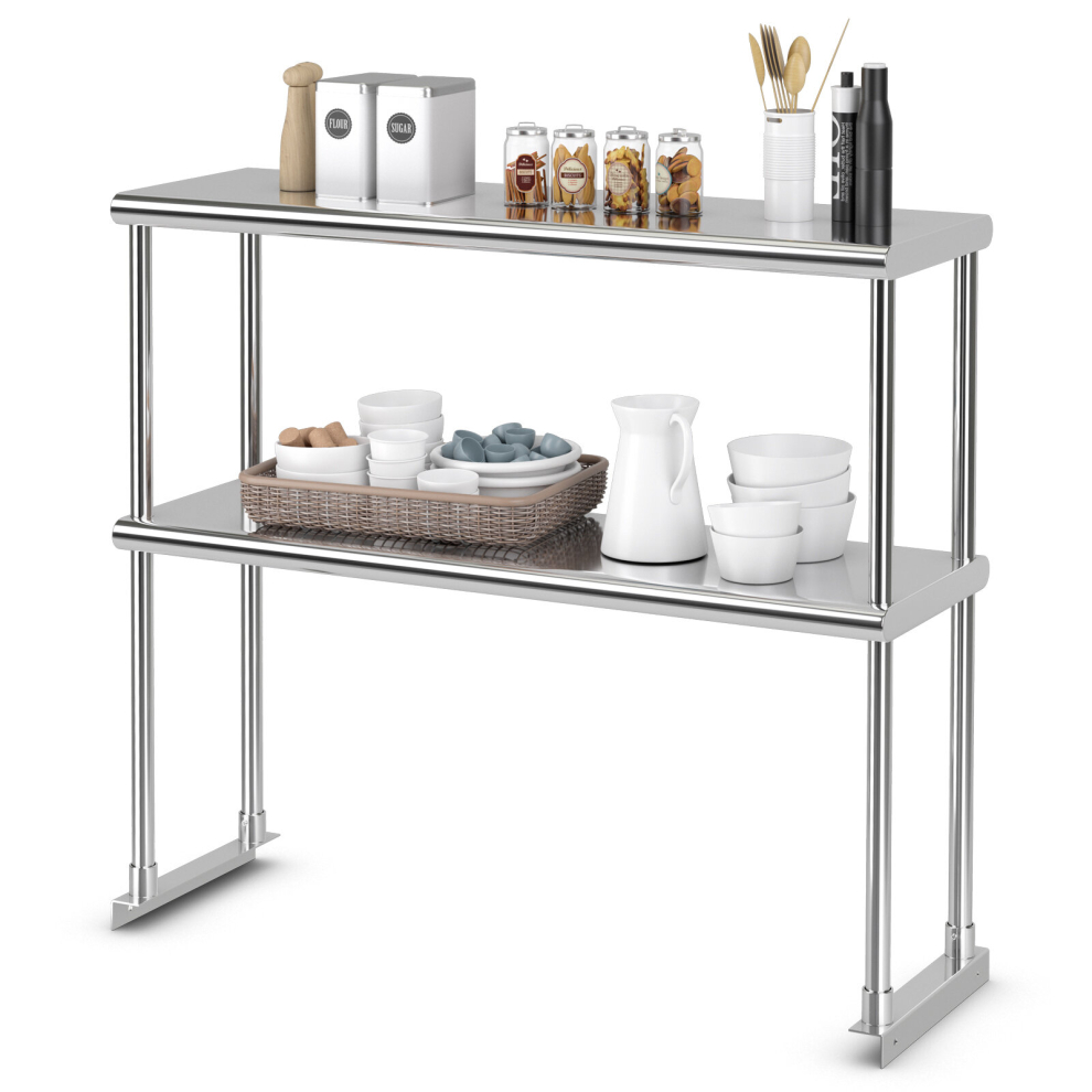 92 cm Prep Work Table Double Tier Stainless Steel Overshelf w/ Adjustable Shelf