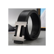 (Black+Silver, 115cm) PU Leather H Belt Smooth Buckle