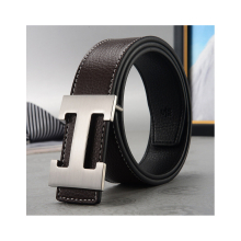 (Coffee+Silver, 115cm) PU Leather H Belt Smooth Buckle