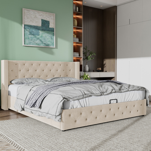 Upholstered Bed with Hydraulic Lever, Functional Bed from Storage