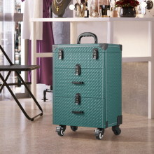 Professional 3 in 1 Cosmetic Trolley Case Makeup Box on Wheels