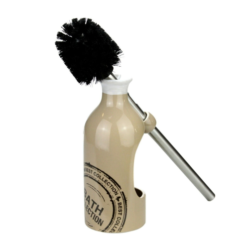 (Beige) Toilet Brush and Holder Ceramic Bathroom 2