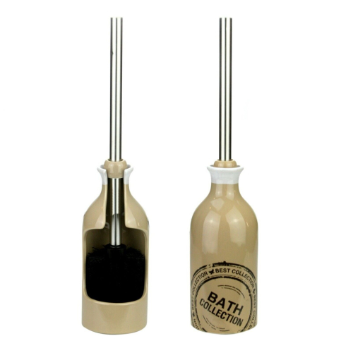 (Beige) Toilet Brush and Holder Ceramic Bathroom