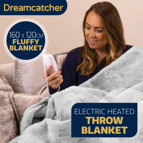 Dreamcatcher Deluxe Faux Fur Electric Throw Blanket Light Grey Heated Soft Fleece 2
