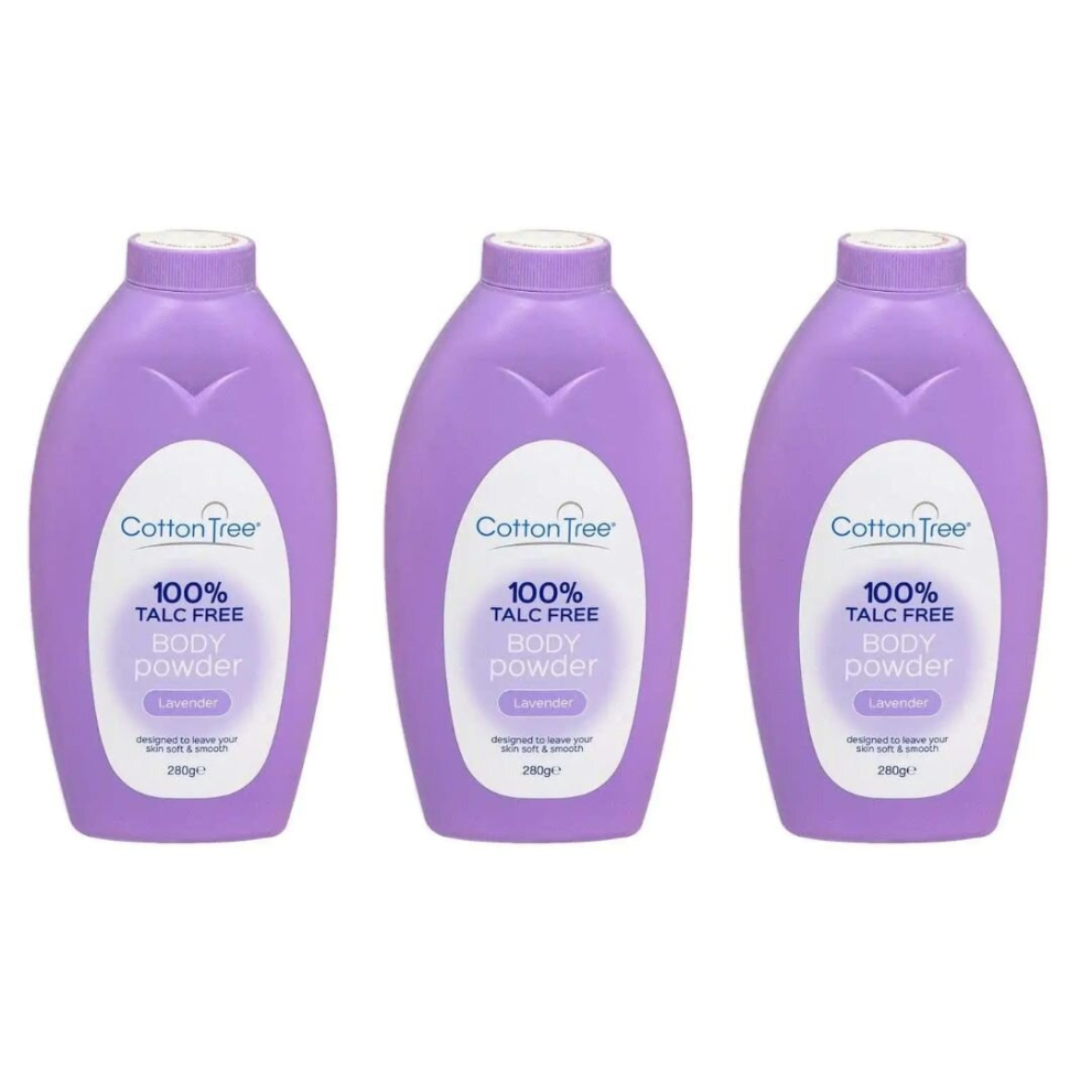 3 x Cotton Tree Body Powder Talc Lavender 280g