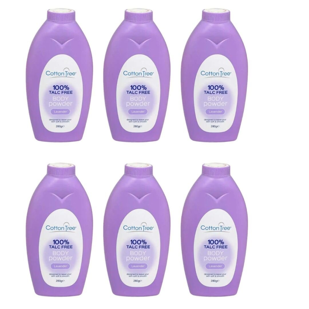 6 x Cotton Tree Body Powder Talc Lavender 280g