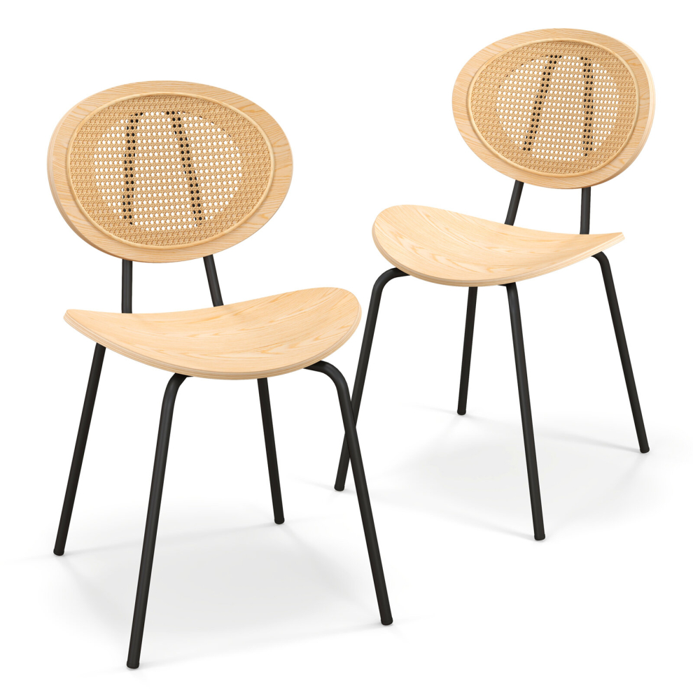 Set of 2 Rattan Dining Chair Modern Side Accent Armless Chairs W/ Mesh Backrest