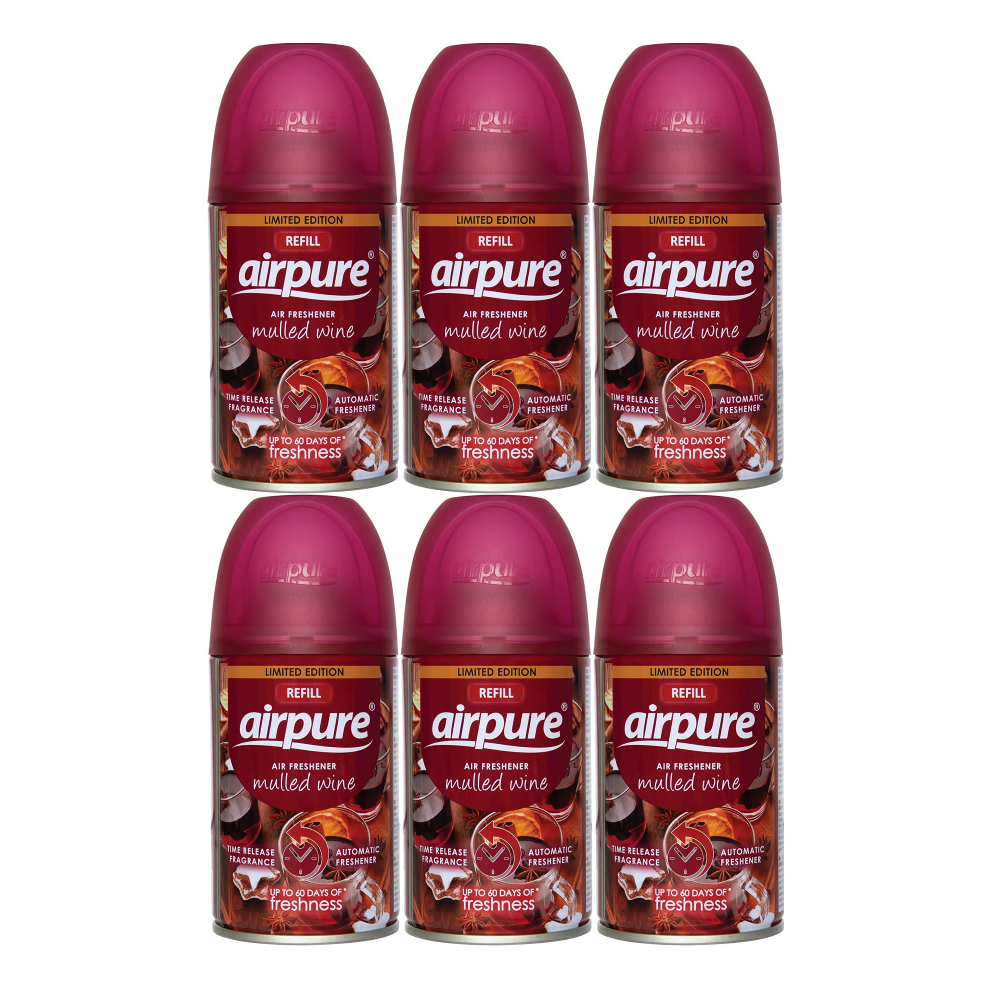 6 X AIRPURE Air-O-Matic Air Freshener Refill, 250ml Mulled Wine