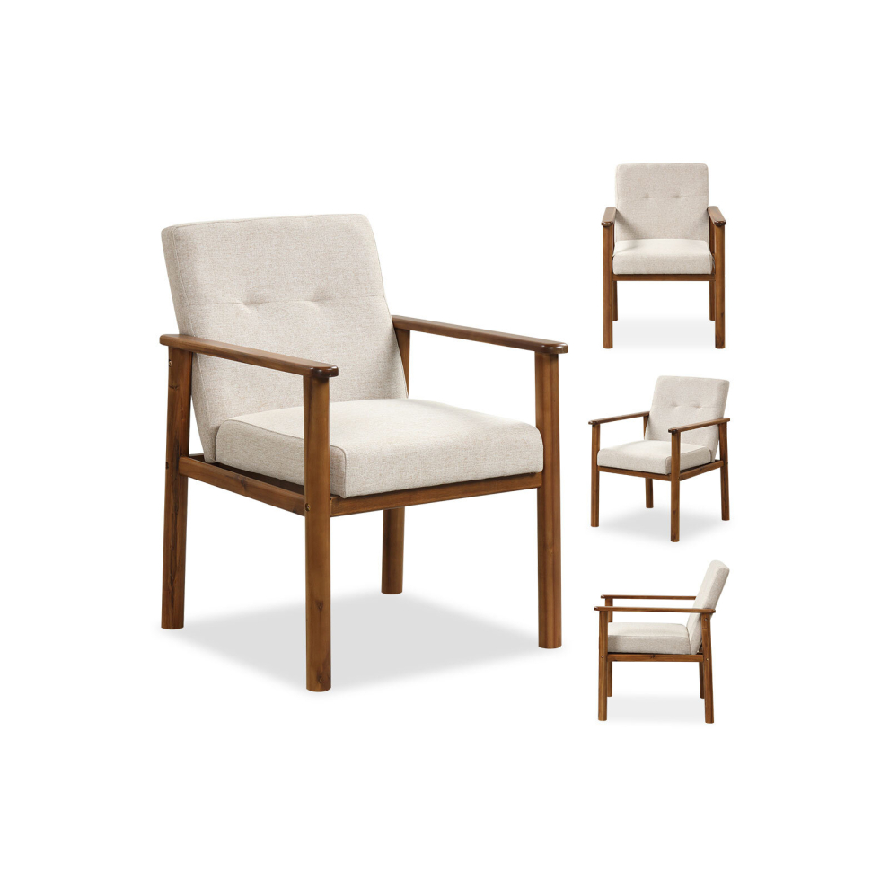 Modern Armchair Linen Fabric Leisure Accent Chair w/Rubber Wood Legs
