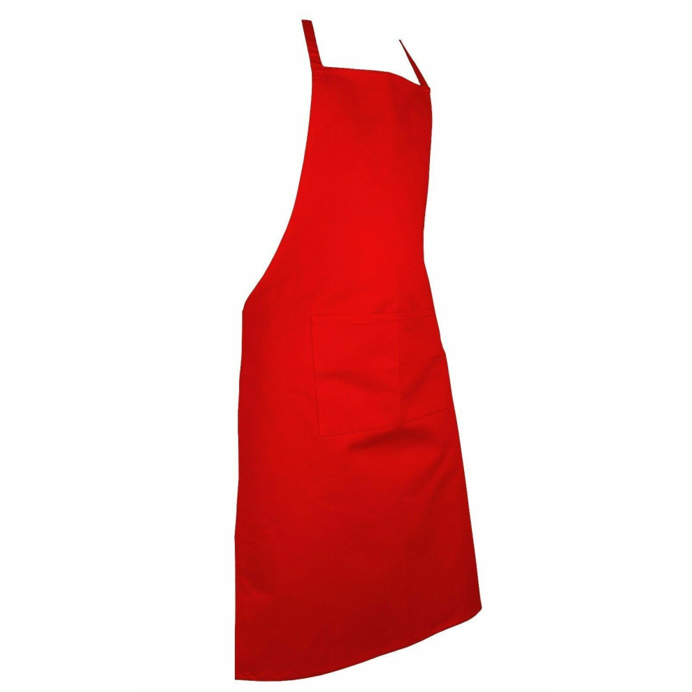 (Red) Full plain apron with front pocket for chefs, butchers, kitchen cooking, craft, and baking.