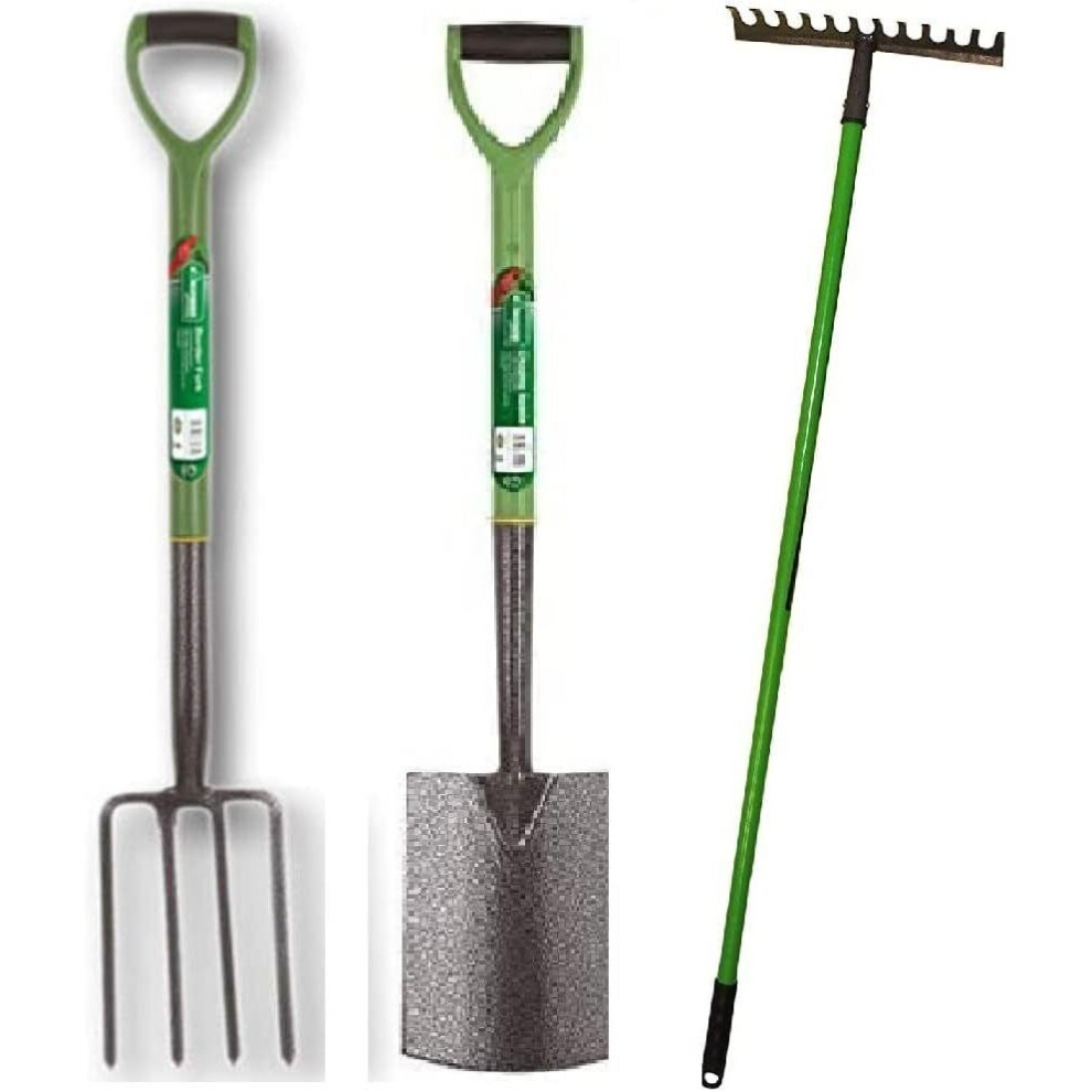 (Spade Fork Rake Set	) Garden Farming Lightweight Carbon Steel Tools