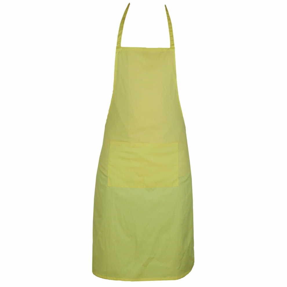 (Yellow) Full plain apron with front pocket for chefs, butchers, kitchen cooking, craft, and baking.