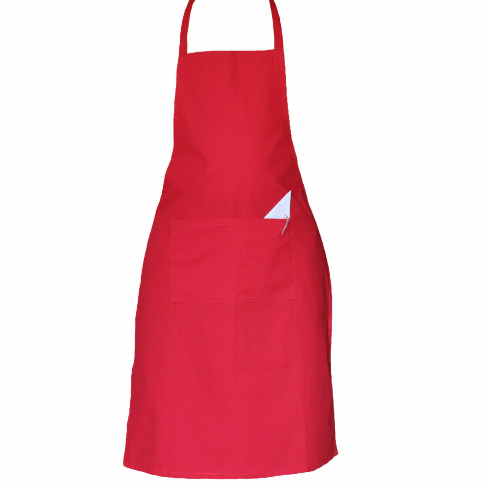 (Dark Red) Full plain apron with front pocket for chefs, butchers, kitchen cooking, craft, and baking.