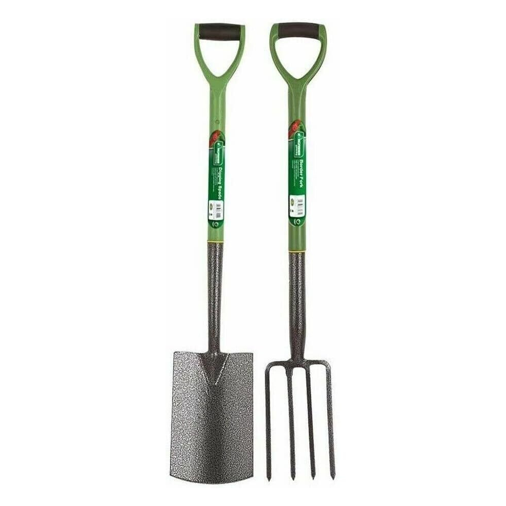 (Spade & Fork Set	) Garden Farming Lightweight Carbon Steel Tools