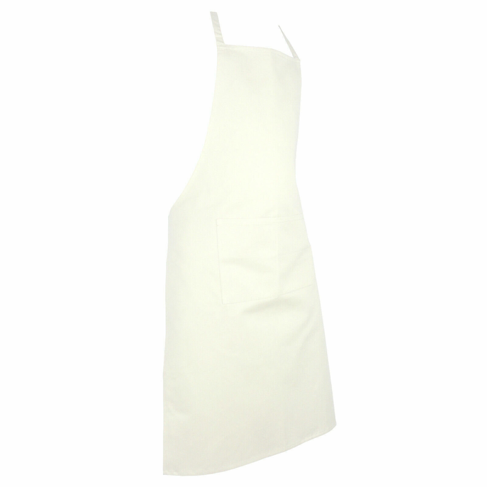 (Cream) Full plain apron with front pocket for chefs, butchers, kitchen cooking, craft, and baking.