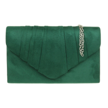 (Dark Green) Womens Faux Suede Pleated Clutch Bag