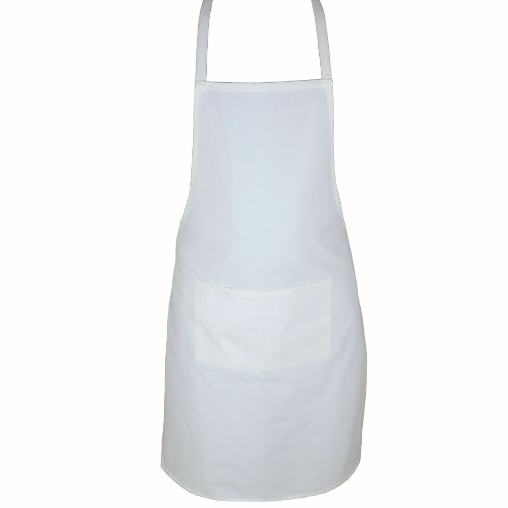 (White) Full plain apron with front pocket for chefs, butchers, kitchen cooking, craft, and baking.
