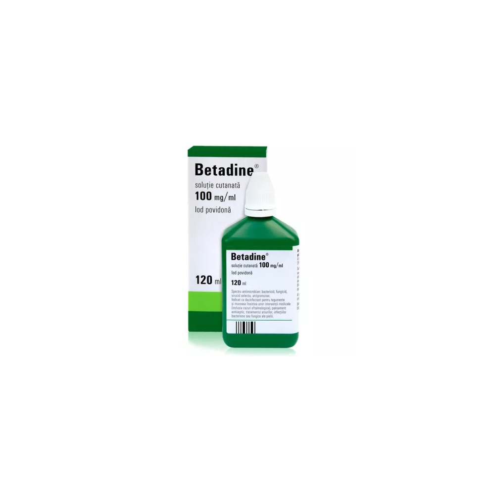 Betadine solution, 100 mg/ml,120 ml,bacteria,viruses, fungi & protozoa