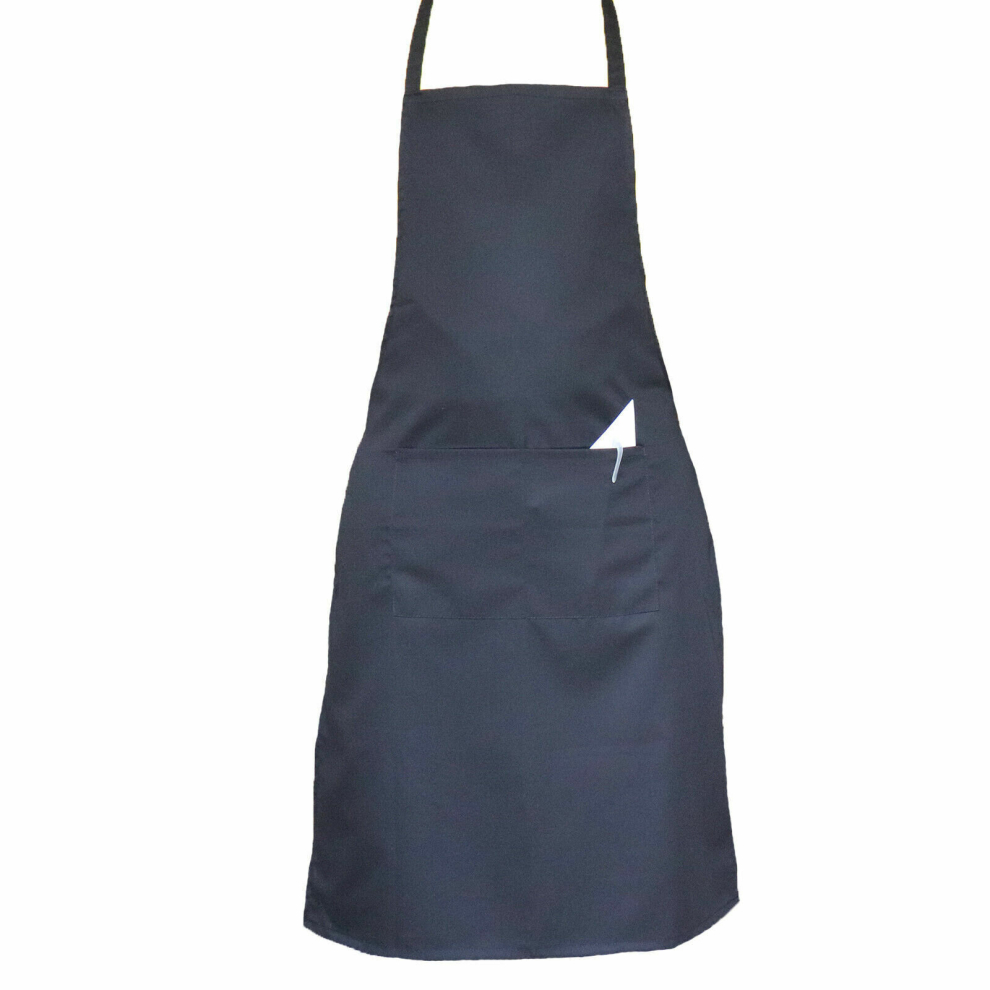 (Black) Full plain apron with front pocket for chefs, butchers, kitchen cooking, craft, and baking.