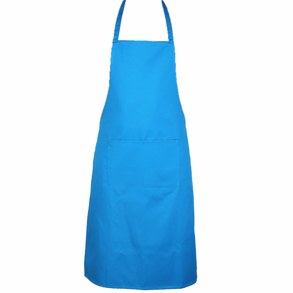 (Blue) Full plain apron with front pocket for chefs, butchers, kitchen cooking, craft, and baking.