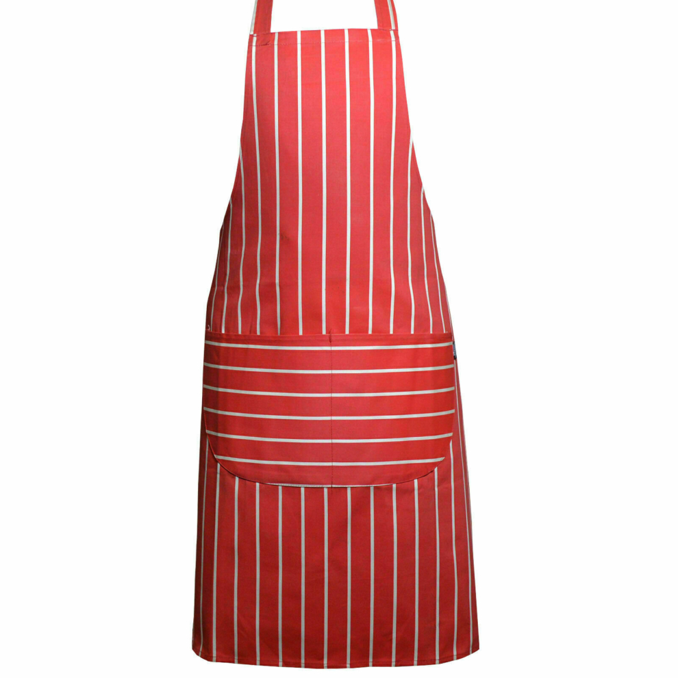 (Red Stripe) Full plain apron with front pocket for chefs, butchers, kitchen cooking, craft, and baking.