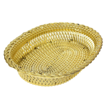 (Shallow Oval Golden x 2pc) 2x Poppadom Serving Basket Tray Bread Roll