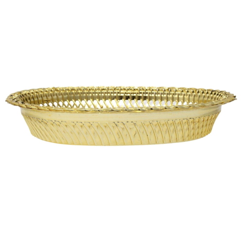 (Shallow Oval Golden x 2pc) 2x Poppadom Serving Basket Tray Bread Roll 1