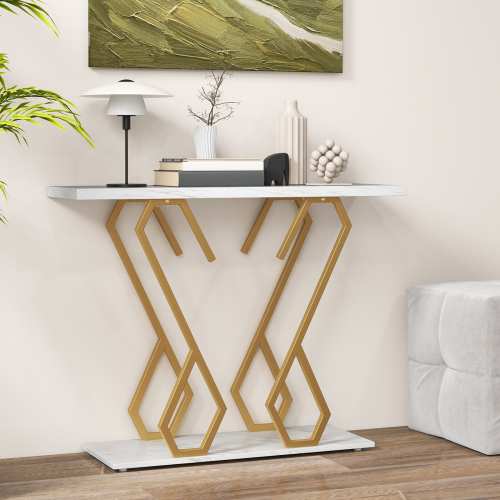 Casart 100cm Modern Console Table Faux Marble Entryway Table Narrow Accent Desk 2