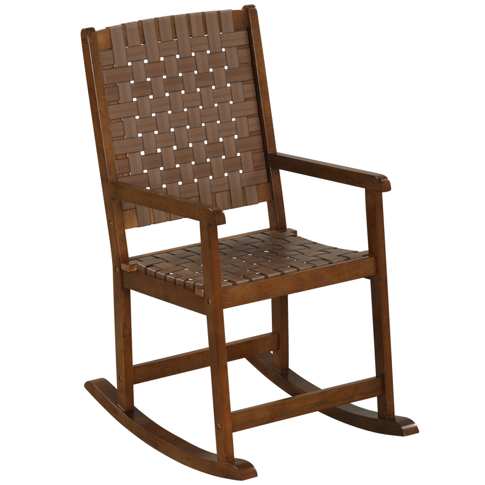 Wood Rocking Chair Indoor & Outdoor Home Patio Ergonomic Rocker w/ Curved Seat