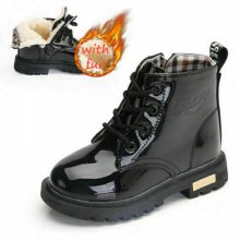 ( 2#Black+Fur Lined(Lace up), UK 1(EU Size 34)) Kids Ankle Boots Boys Girls Winter Warm Snow Boots Chelsea Fur Lined Shoes
