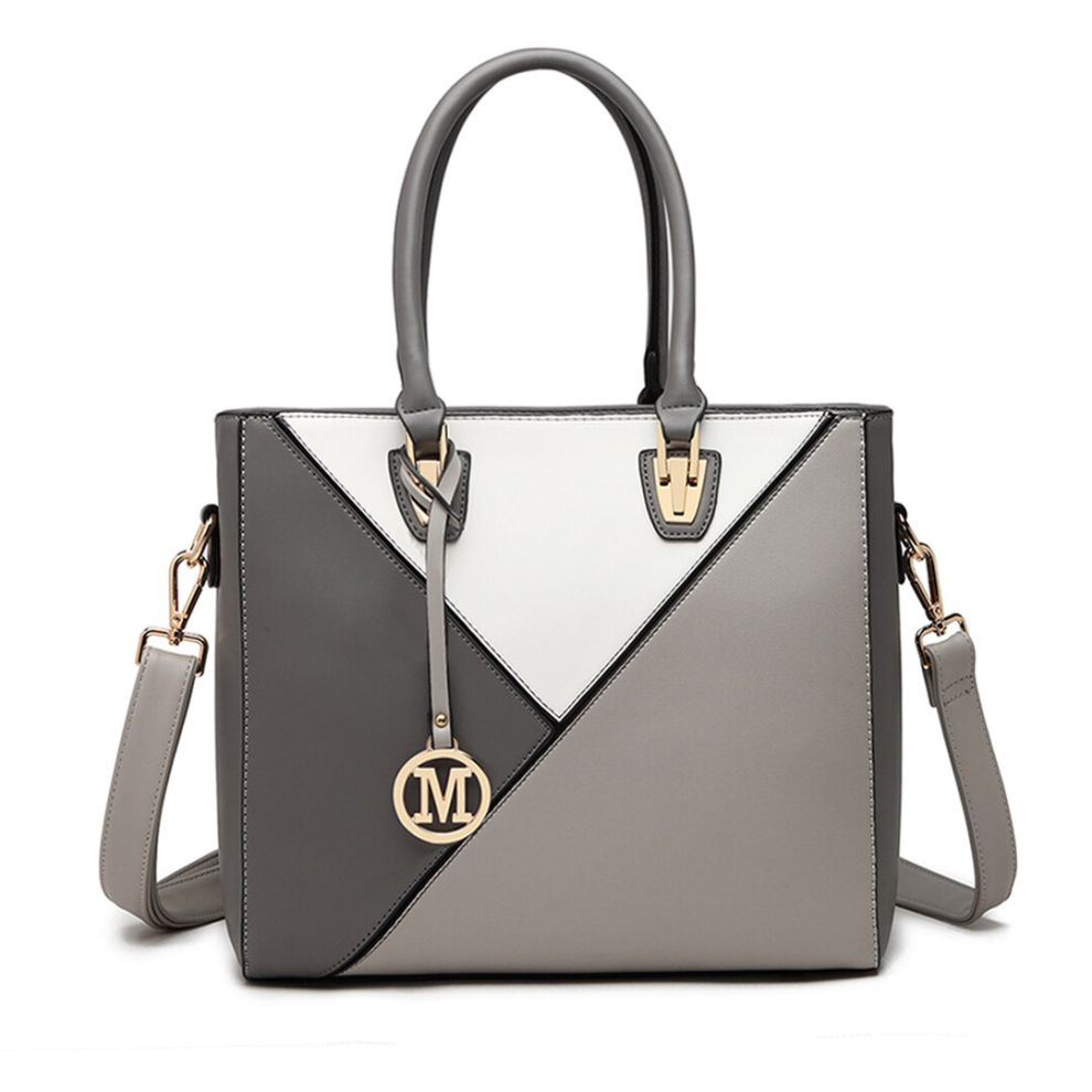 (Grey) Leather Look Geometric Ombre Handbag