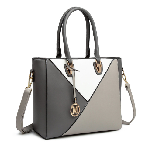 (Grey) Leather Look Geometric Ombre Handbag 1