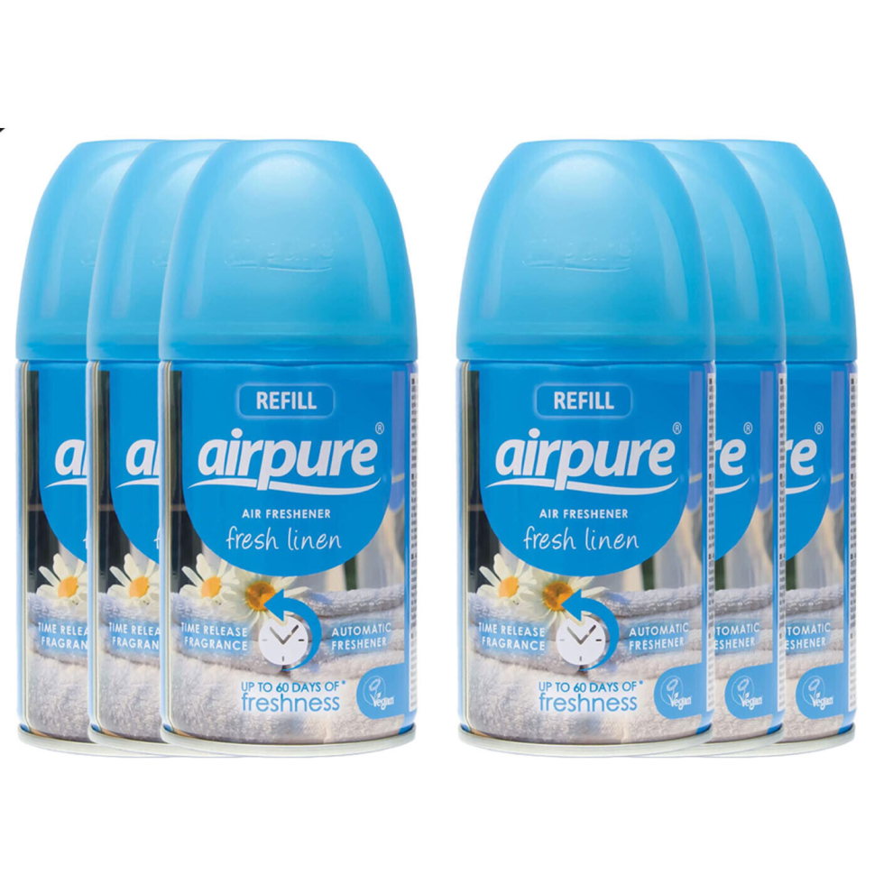 6 x Airpure Automatic Spray Refills 250ML Fresh Linen Blue-image-OPC-PD6C5PS-NEW