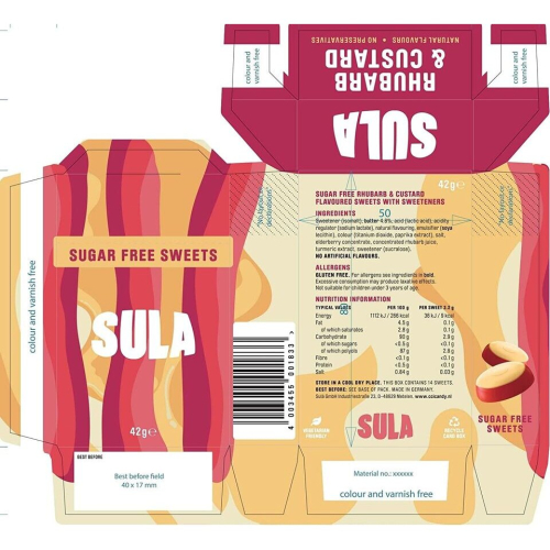 3 x Sula Rhubarb and Custard Sweets 42 g 2