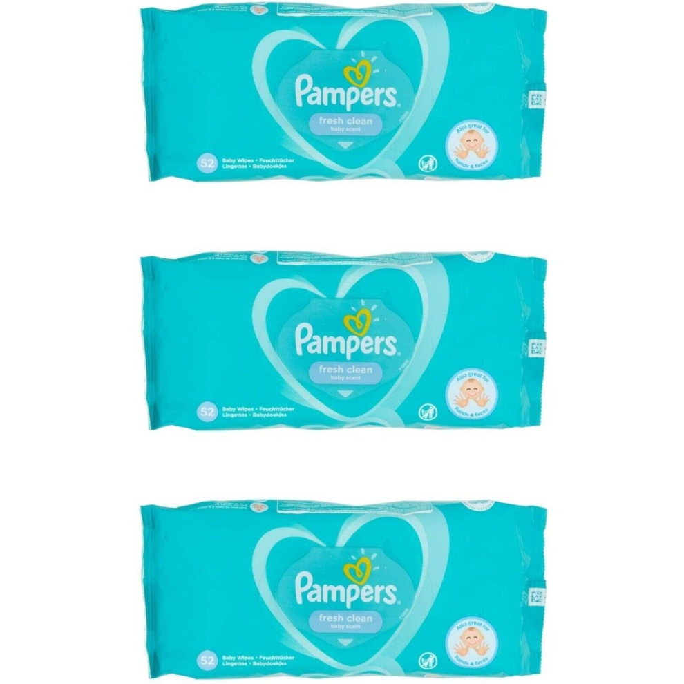 3 x Pampers Fresh Clean Baby Wipes White