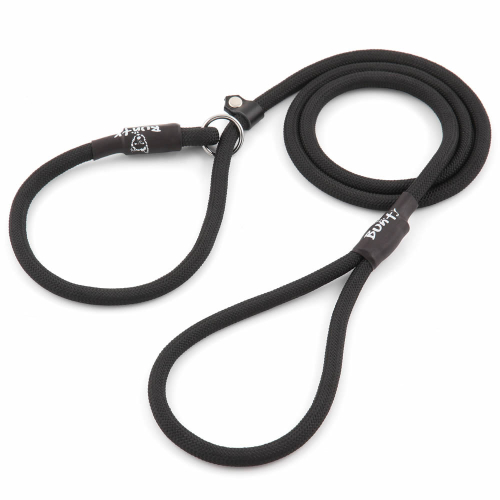 Bunty (Black, Medium - 8mm) Nylon Slip Rope Dog Puppy Lead Leash Anti Pull