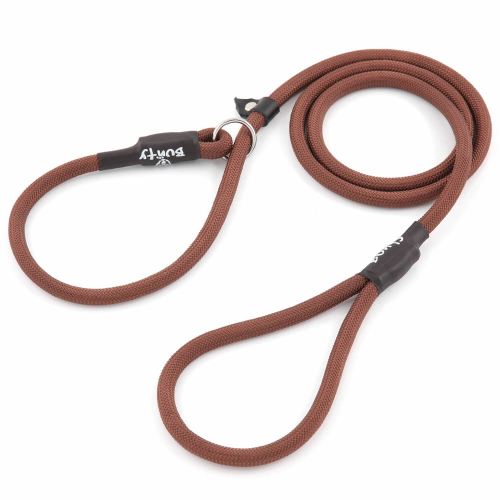 Bunty (Brown, Medium - 8mm) Nylon Slip Rope Dog Puppy Lead Leash Anti Pull